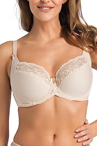 Teyli Reggiseno Contenitivi Morbidi per Donna – Reggiseni Taglie Forti con Finitura in Pizzo – Reggiseni Minimizer Riducenti Beige 3F