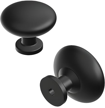 Basics Collection Lot de 10 boutons de porte Finition noire mate 3,8 cm de diamètre