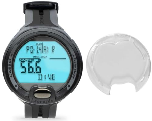 Cressi Leonardo Diving Computer Computer Subacqueo Aria/Nitrox, Modalita Profondimetro, Misura Unica, Unisex Adulto, Nero & Schermo Protettivo Per Diving Computer, Trasparente
