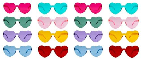Juliyeh 8 Stück Herzförmige Retro Partybrillen Set, Kostümbrille, Candy Color Eyewear für Frauen, Männer, Kinder und Erwachsene, 58 mm