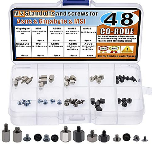 CO-RODE 48pcs PC Tornillos M.2 SSD NVMe Montaje Tornillos Set para Asus Gigabyte MSI Motherboards