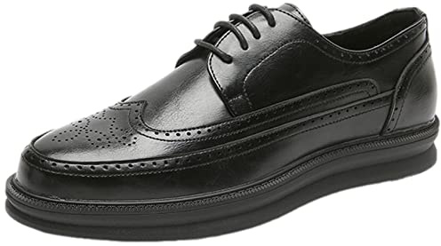Anufer Richelieu plattform mäns skor läder mikrofiber snörning sneakers, svart, 43 EU
