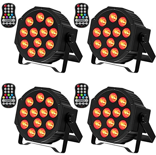 DELIBANG 4 PCS RGBW Par Strahler Akku, Wiederaufladbar 12 LED Bühnenlicht mit Fernbedienung und Timing, LED Par Outdoor Effektstrahler 8CH für Party Bar Bühne Hochzeit Weihnachten