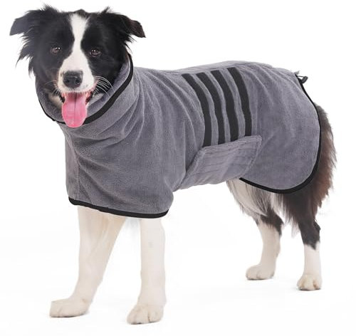 HezzLuv Bademantel für Hunde, Microtuch aus Mikrofaser für Mittelgroße und größere Tiere - Grau, Schnelles Trocknen, Super Saugfähig, perfekt für Hunde und Katzen (Schwarz, XXL)