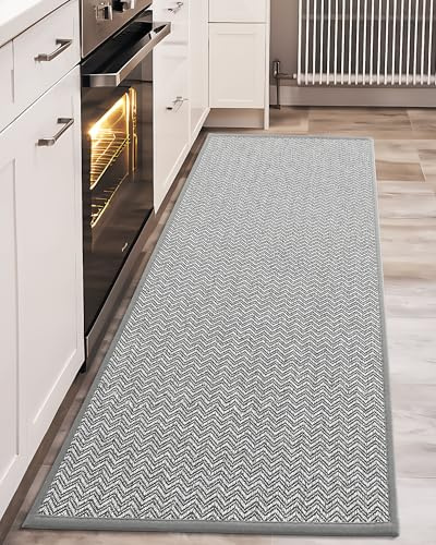 FÄRG & GEOMETRY Halkfri tvättbar 44 x 150 cm, löparmatta med gummibaksida, lätt att rengöra, snabbtorkande golvmattor för kök, hall, tvättstuga (ljusgrå)