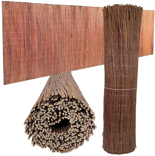 Pilmatta naturlig för trädgård, balkong och terrass, insynsskydd, balkonginsynsskydd, XLL, pilstaket – trädgårdsstaket, naturligt insynsskydd, handgjord (120 x 400 cm)