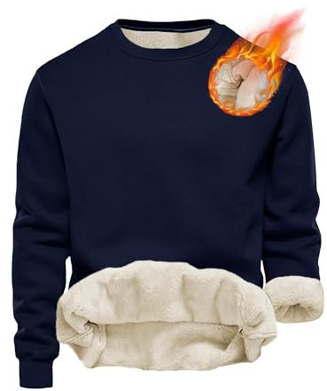 Tincini Herren Sweatshirt Winter Dickes Fleece Pullover Casual Rundhals Gefüttert Sweater Warm Langarm Pulli Winterpullover (Navy blau, XL)