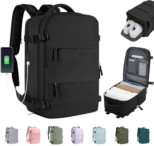 majesticBN Mochila para Viaje Impermeable y Antirayas - Para Hombre y Mujer, Portátil hasta 15 Pulgadas, con Puerto USB y Multibolsillos (Gris) (Negro)