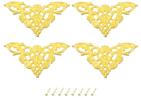 QUARKZMAN Metallo Angolo Protettore Mobili Decorativo Bordo Copertura Album Protezioni Angolo Coprire per Scatola Legno Case Tavolo Scrivania 4pz 34mm Oro