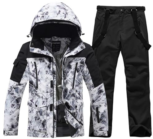 ALSOGO Skianzüge Für Herren 2-teiliger Snowboard Sets Wasserdicht Winddicht Winter Warme Ski Jacke und Hosen Set Zum Skifahren Snowboarden Klettern BaiHua+Schwarz M