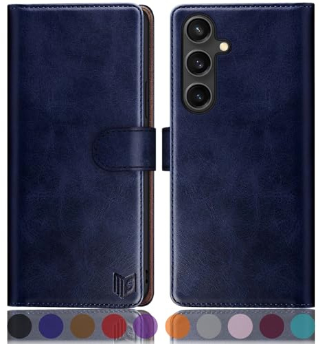 SUANPOT kompatibel med Samsung Galaxy S25 fodral med [RFID-blockering] [Kreditkortshållare], PU-läder flip bok skyddande fodral kvinnor män för Samsung S25 telefonfodral blå