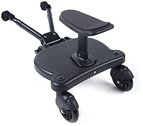 Planche de poussette avec siège, marchepied universel, design à deux roues à 360°, accessoires de poussette, avec siège de poussette, convient à toutes les poussettes disponibles (noir)
