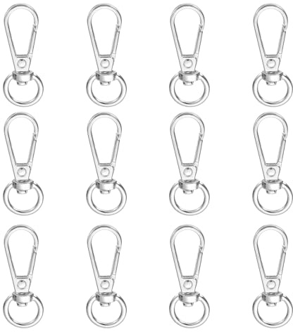QUARKZMAN 1.6 Attaches À Pince À Homard Pivotantes Porte-Clés, 12 Pcs Dragonnes À Pince Déclencheur Hameçons À Pivot Sangle Anneau Pour Clé Pour DIY Artisanat Accessoires, Argent