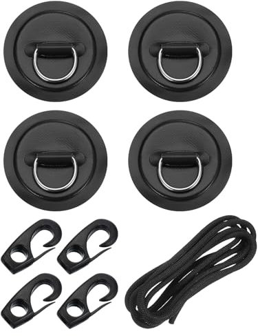 PATIKIL Parche De Anilla D, 4 Piezas De Anilla D De Acero Inoxidable Parche De PVC Sin Pegamento Incluye Cuerdas Elásticas De 8.2 Pies Y Ganchos Paddle Board Canoa Tabla De Surf, Negro