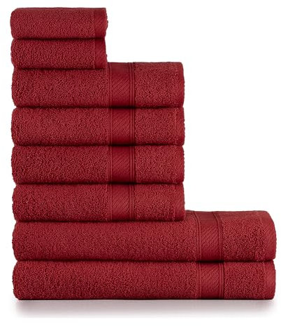 nottoc Handtücher Set Rot Dunklerot 8-TLG / 2 Badetücher 70x140 + 4 Handtücher 50x90 + 2 Gästehandtücher 30x50 - Handtuch mit Aufhänger 100% Baumwolle Saugfähige Weiche Duschhandtücher - Bordeaux