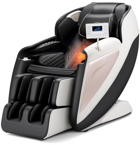 VEVOR Sillón de Masaje con Gravedad Cero y SL-Riel, 18 Modos Automáticos, Masaje 3D con Calefacción, Pedal Retráctil, 36 Airbags, Rodillo para Pies, Pantalla LCD, Botones en el Reposabrazos y Ruedas