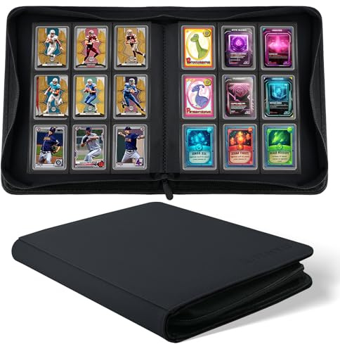 Album da Collezione per 288 Toploaders, 9 Tasche Album Toploader, Portatile Senza Anelli - Compatibile Toploader 76x102 mm per Carte Sport, Calcio, Giochi (Nero)