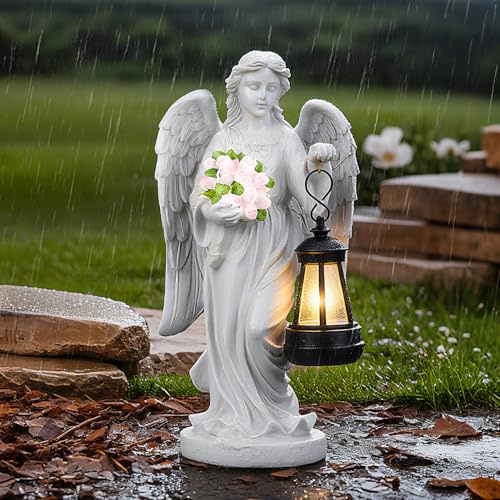 MUCOOS Angelo statue da giardino, resistente alle intemperie, decorazione per esterni, resistente alle intemperie, lanterna da tomba, cimitero, resistente alle intemperie, angelo e tomba, decorazione