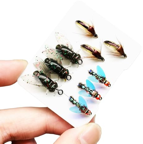 Qitewwrme 9Pc Fishing Wet Flies Bionics Worms/Midges/Moths/Flies Artificial Insect Fly Fishing Bait Salmon Trout Bass Hook Fly Lure