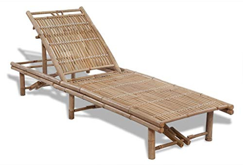 Mandloder Tumbona de bambú ajustable de 3 vías para balcón y terraza, silla de relajación duradera hecha de materiales naturales para relajarse al aire libre