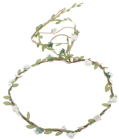 TOGEVAL Bröllop Blomsterkrans för Kvinnor Handgjord Blomsterpannband med Grönblad och Hängande Hamparep Bohemisk Brud Huvudbonad för Fotografering och Shower Elegant Semesterfotoaccessoar