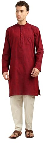 100% Cotton Men's Kurta Pajama Set | Plain Long Kurta with White Pajama Pants | Traditional Indian Ethnic Suit for Wedding