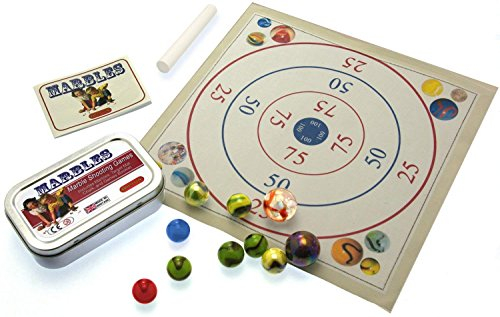 Brimtoy Pocket Marble shooting games. Marbles, mat & book in a tin