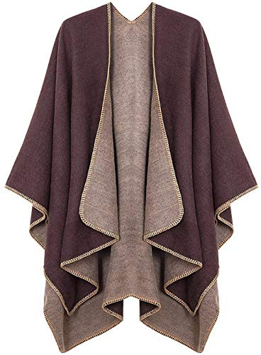 Shmily Girl - Damen Poncho Habe Gestrickt Überdimensionalen Decke Kap-Schal (Kaffee)