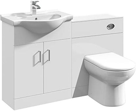 VeeBath Linx 1250 Vanity Unit Furniture Set, Wash Basin Bathroom Sink, WC, BTW Toilet Pan, Soft Close Toilet Seat, Concealed Cistern-White (Flat Pack)