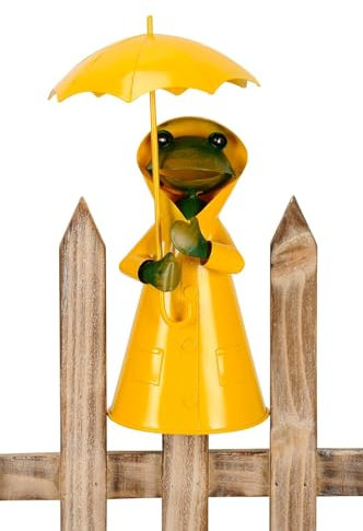 NETPROSHOP Zaunhocker Zaunfigur Rabe oder Frosch aus Metall, H: 15-25cm, Auswahl:Frosch Regenmantel