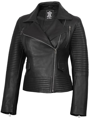 fjackets Disc Womens Leather Motorcycle Jacket - Real Lambskin Soft Durable & Stylish Leather Jacket - Gal-G Black Leather Jacket Women | [1301825] XL
