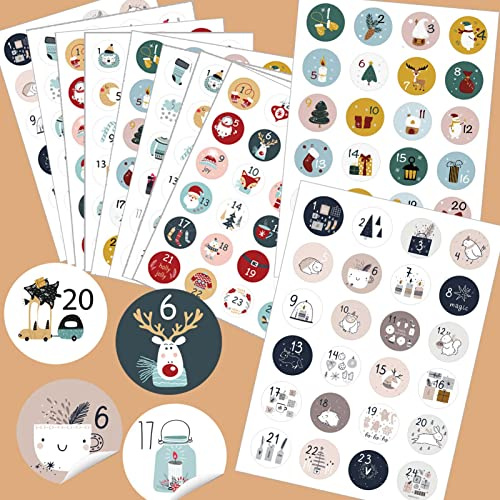 HERZWILD Lot de 10 autocollants numérotés pour calendrier de l'Avent - 1 à 24 - Pour bricolage et décoration
