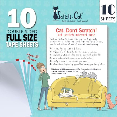 Sofisti - Cat Scratch Deterrent Tape for Furniture – 10 Double Sided Anti Scratching Sticky Tape - Cat Scratch Furniture Protector – Cat Training Tape Teaches Your Kitty Not to Scratch Your Couch