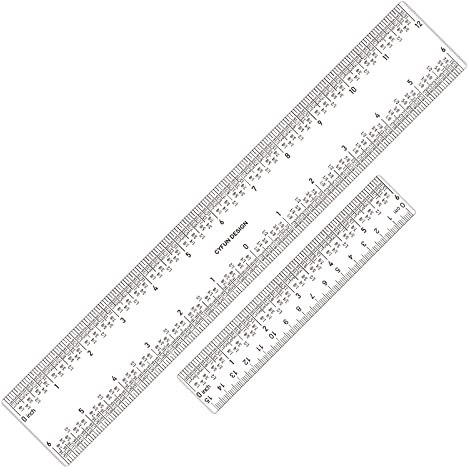Lot de 2 règles en acrylique transparent de 15,2 cm/30,5 cm avec outil de mesure métrique et pouces pour scrapbooking, fabrication de cartes, étudiants, école, bureau, maison