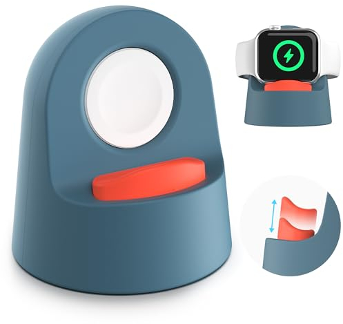Height-adjustable Charger Stand for Apple Watch Ultra, Sinjimoru Silicone Charging Station Dock for Apple Watch Series 3/4/5/6/7/SE/SE2/8/9 Ultra. Hoodie Charging Stand for Apple Watch Marine Blue