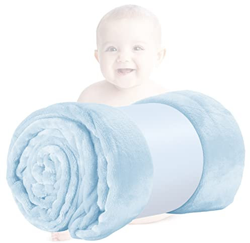 HUIEYE Manta Sofa,Manta Bebe Polar Franela Extra Suave,Manta De Microfibra De Felpa,100% PoliéSter para Bebés,Niños Pequeños Y Niños Funda De Cochecito, ColchóN De Cuna Etc 70x100cm(Azul Claro)