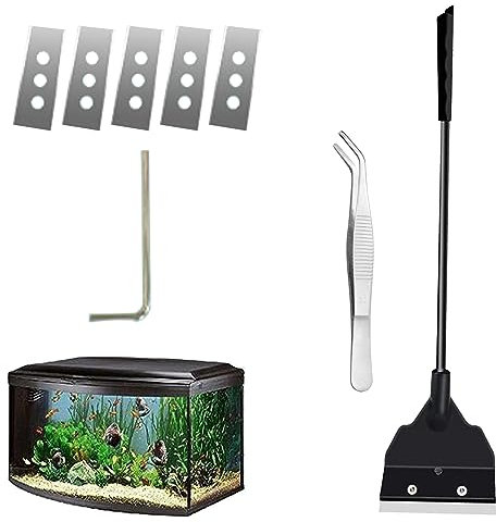 Aquariumschaber,Aquarien Scheibenreiniger,Aquarium Algen Rasiermesser Schaber,Algenschaber Aquariumschaber,Verstellbarer Algenschaber,Edelstahl Algenschaber,Mit Pinzette,Abnehmbare Stange,4 Klingen