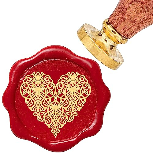 CRASPIRE Heart Wax Seal Stamp 25mm Removable Brass Head Vintage Love Heart Sealing Wax Stamp with Wooden Handle for Wedding Valentine's Day Christmas Envelopes Invitations Gift Cards Decoration
