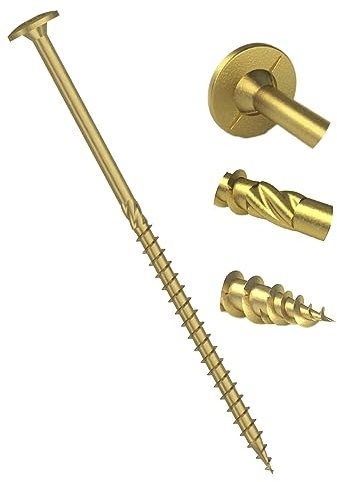 Tornillos de cabeza de oblea endurecida amarilla de alto rendimiento, 8 mm x 140 mm, tornillos de construcción de madera Torx con cabeza plana (paquete de 10)
