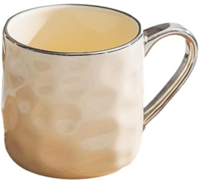 CAPIJIONG 400ml/13.5oz Nordic Style Ceramic Mug Creative Home Office Breakfast Coffee Milk Cup-Silver border milky yellow