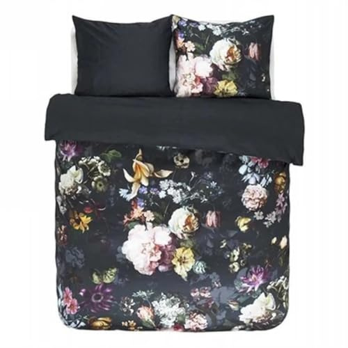 ESSENZA, Parure Housse de Couette Réversible 240x220 cm + 2 Taies d'oreillers 65x65 cm Modèle Fleurs, Double Rabat continu, Satin 100% Coton, Lavable jusqu'à 60°C, Peut Passer au sèche-Linge