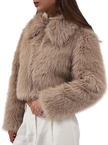 Amazhiyu Womens Faux Fur Coat-Winter Plush Zip-Up Winter Jacket with Pocket | Winter Lapels Fluffy Long Sleeve Warm Coat