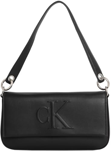 Calvin Klein Bolso con correa para hombro Mujer Sculpted Flap Pouch con logotipo, Negro (Black), Talla Única