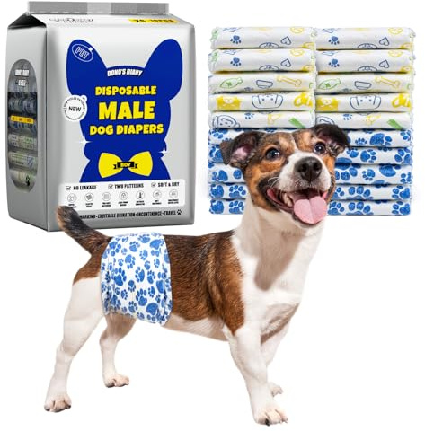 Dono Engångsblöjor för män 60-pack ultraabsorberande hundblöjor snabbtorkande läckagefria valpblöjor våtindikator spännande urinering inkontinens XS