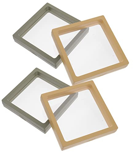 WESIEVYA Présentoir à Bijoux Flottant 3d Transparent Pour Bureau, Lot De 4 Cadres Base, Accessoires Vitrine Flottante, Support Bagues Et Pièces, Dimensions 11 Cm, Couleurs Jaune Clair Et Vert Avocat