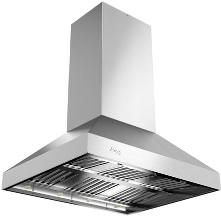 Awoco 48” Outdoor BBQ Island Mount Vent Hood Type 304 Stainless Steel, 4 Speeds 2000 CFM, Dual Blowers, Adjustable LED Lights, 2 x 8” Round Top Vents