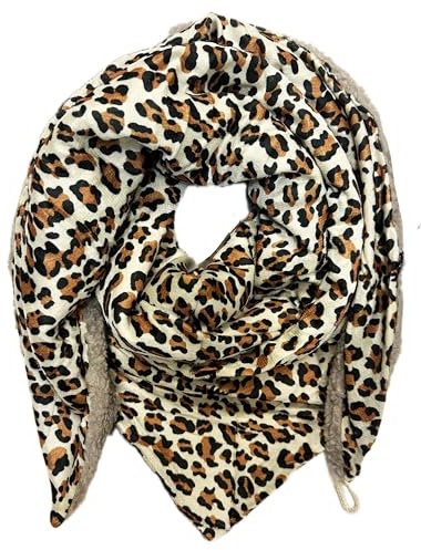 Jeamis XXL triangel teddypäls halsduk stickad halsduk leopard varm vinter halsduk mode tyg triangulär halsduk med knapp stola höst vår duk lejon, Beige, 165 x 78 cm