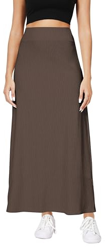 Urban CoCo Elastic Waist A-Line Long Maxi Skirt Below Knee for Women Fall Winter (L,Coffee)