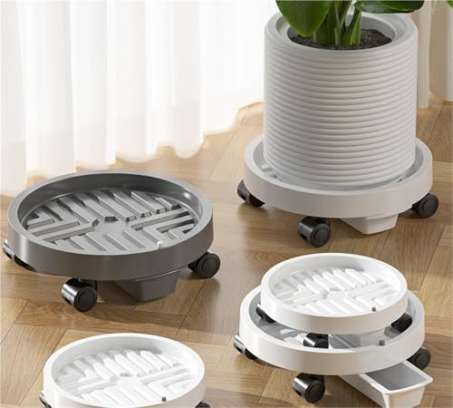 Panier de fleurs rond avec roulettes – Chariot de déplacement de pot de fleurs intérieur/extérieur pour un jardinage facile – Chariot de fleurs blanc de 23 cm pour la maison et le jardin