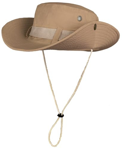 ehsbuy Safari Sun Hats for Men Wide Brim Foldable Cotton Breathable Cowboy Style Boonie Summer Bucket Hat with Adjustable Chin Strap for Fishing Hiking Outdoor